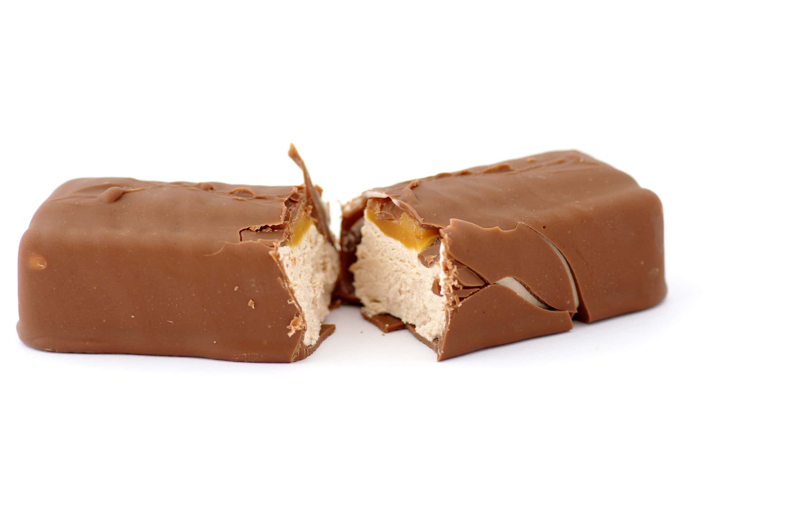 Chocolate-coated ice cream bar with caramel center showing clean layers and professional format, exemplifying indulgent frozen dessert innovation