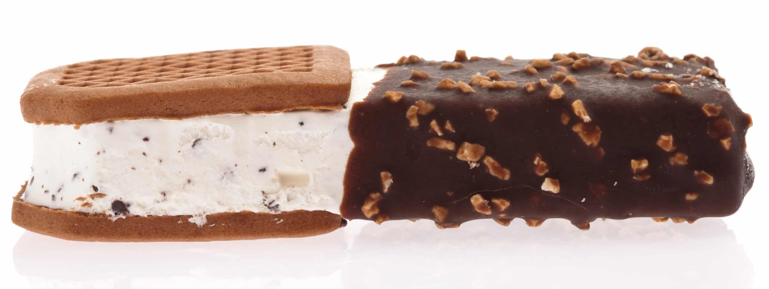 Ice cream sandwich with chocolate coating showing format driven innovation tradeoffs
