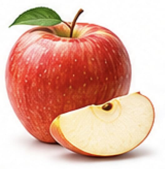 Fuji apple with a sliced wedge