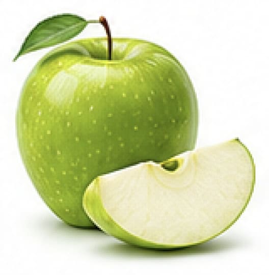 Granny Smith apple with a sliced wedge