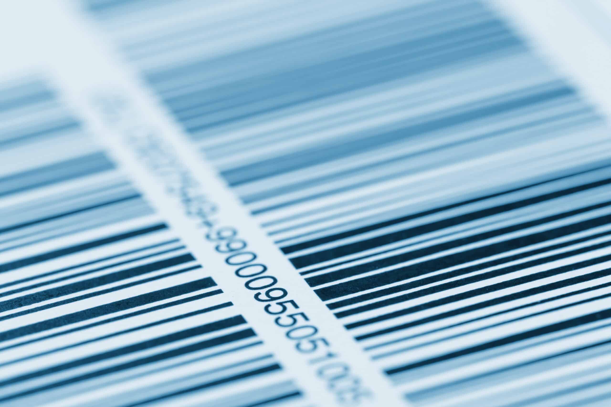 Close-up of a barcode used to trace a product lot through the supply chain, representing four-hour traceability standards.